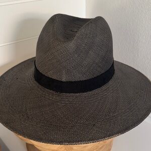 Janessa Leone Stylish Black Straw Wide-Brim Hat
